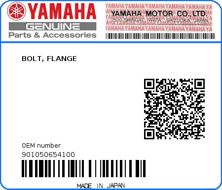 Product image: Yamaha - 901050654100 - BOLT, FLANGE  0