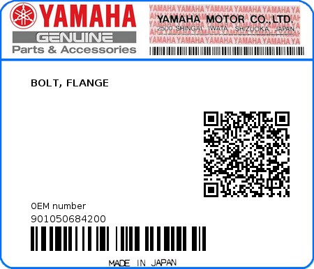 Product image: Yamaha - 901050684200 - BOLT, FLANGE 