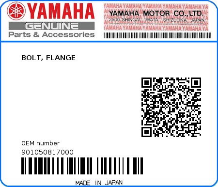 Product image: Yamaha - 901050817000 - BOLT, FLANGE  0