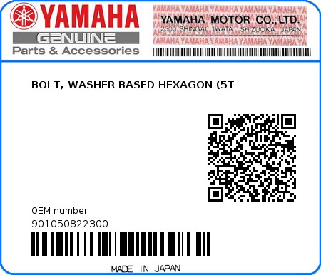 Product image: Yamaha - 901050822300 - BOLT, WASHER BASED HEXAGON (5T  0