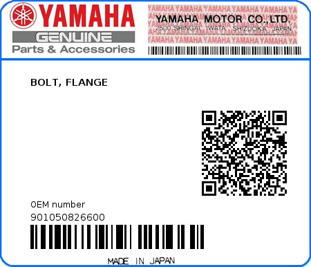 Product image: Yamaha - 901050826600 - BOLT, FLANGE 