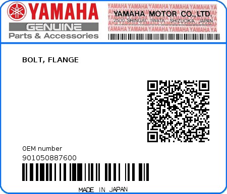 Product image: Yamaha - 901050887600 - BOLT, FLANGE 