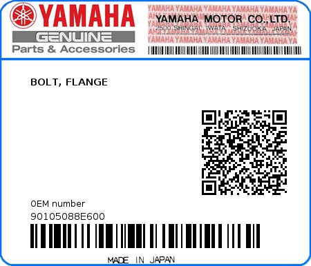 Product image: Yamaha - 90105088E600 - BOLT, FLANGE 