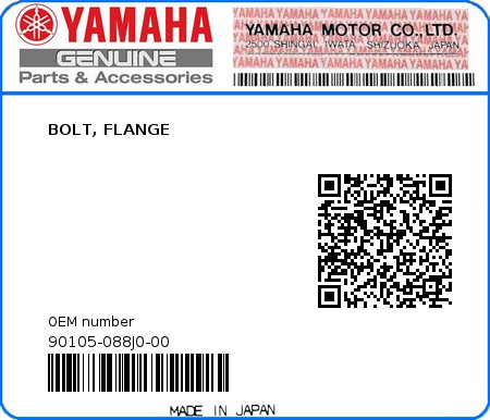 Product image: Yamaha - 90105-088J0-00 - BOLT, FLANGE  0