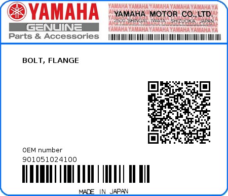 Product image: Yamaha - 901051024100 - BOLT, FLANGE  0
