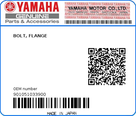 Product image: Yamaha - 901051033900 - BOLT, FLANGE 