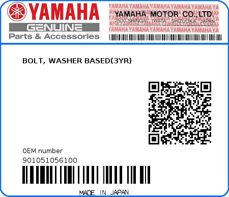 Product image: Yamaha - 901051056100 - BOLT, WASHER BASED(3YR) 