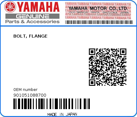 Product image: Yamaha - 901051088700 - BOLT, FLANGE 