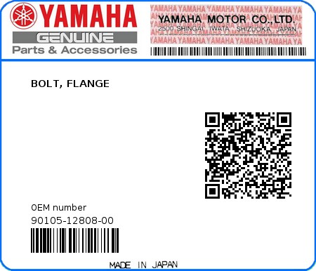 Product image: Yamaha - 90105-12808-00 - BOLT, FLANGE 