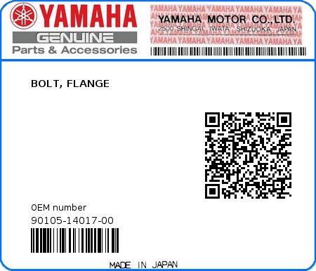 Product image: Yamaha - 90105-14017-00 - BOLT, FLANGE 