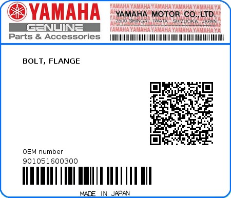 Product image: Yamaha - 901051600300 - BOLT, FLANGE 