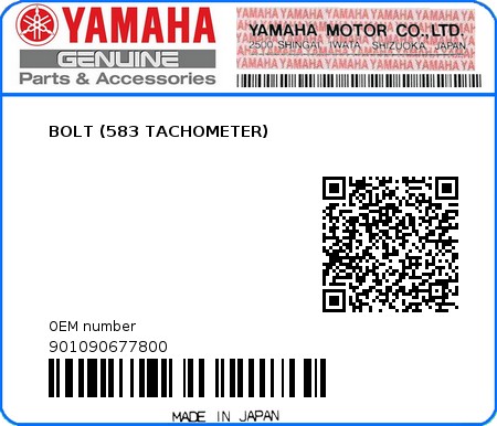 Product image: Yamaha - 901090677800 - BOLT (583 TACHOMETER) 