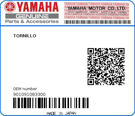 Product image: Yamaha - 901091083300 - TORNILLO 