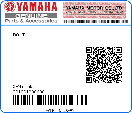 Product image: Yamaha - 901091200600 - BOLT  0