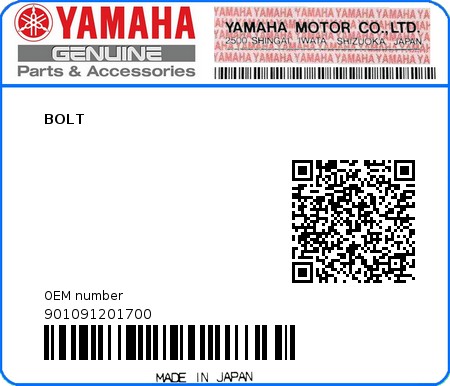 Product image: Yamaha - 901091201700 - BOLT  0