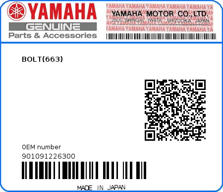 Product image: Yamaha - 901091226300 - BOLT(663) 