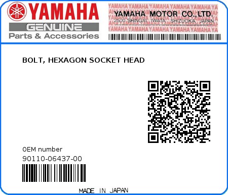 Product image: Yamaha - 90110-06437-00 - BOLT, HEXAGON SOCKET HEAD 