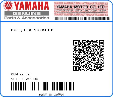 Product image: Yamaha - 901110683900 - BOLT, HEX. SOCKET B  0