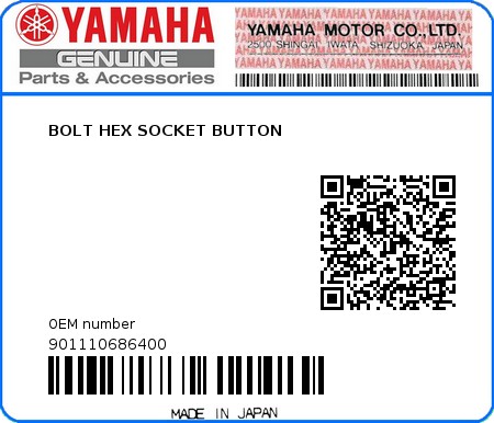 Product image: Yamaha - 901110686400 - BOLT HEX SOCKET BUTTON 