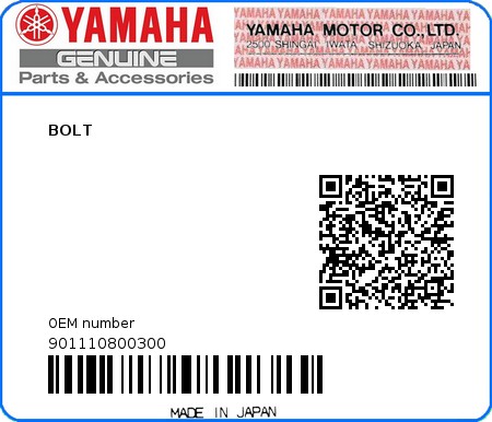 Product image: Yamaha - 901110800300 - BOLT   0