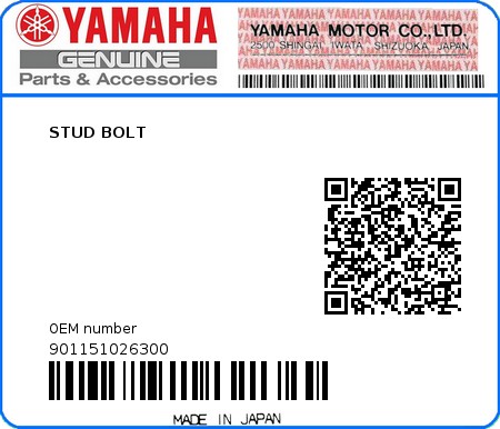 Product image: Yamaha - 901151026300 - STUD BOLT  