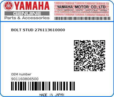 Product image: Yamaha - 901160806500 - BOLT STUD 276113610000  0