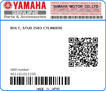 Product image: Yamaha - 901161022200 - BOLT, STUD (583 CYLINDER) 