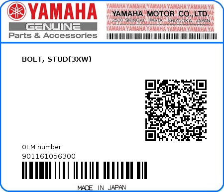 Product image: Yamaha - 901161056300 - BOLT, STUD(3XW)  0