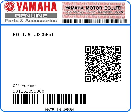 Product image: Yamaha - 901161059300 - BOLT, STUD (5E5)  0