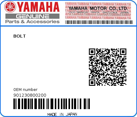 Product image: Yamaha - 901230800200 - BOLT 