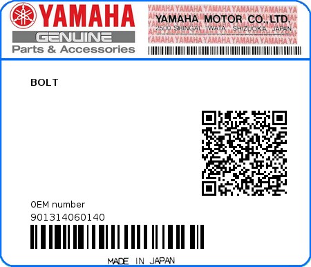 Product image: Yamaha - 901314060140 - BOLT  