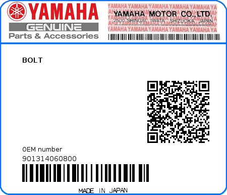 Product image: Yamaha - 901314060800 - BOLT  