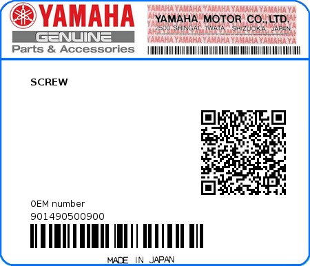 Product image: Yamaha - 901490500900 - SCREW 