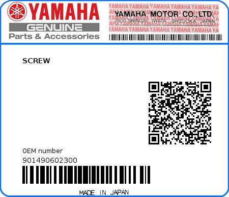 Product image: Yamaha - 901490602300 - SCREW 