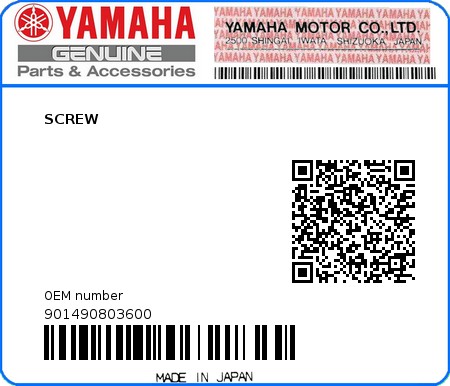 Product image: Yamaha - 901490803600 - SCREW 