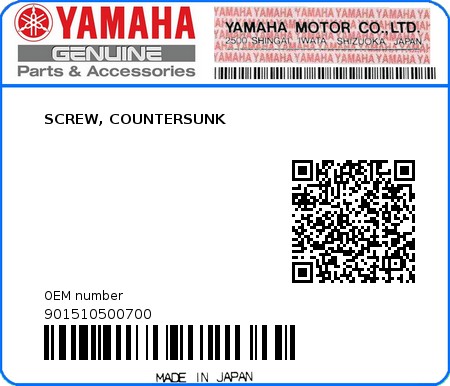 Product image: Yamaha - 901510500700 - SCREW, COUNTERSUNK  0