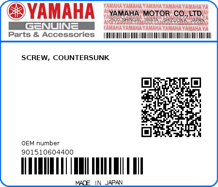 Product image: Yamaha - 901510604400 - SCREW, COUNTERSUNK 