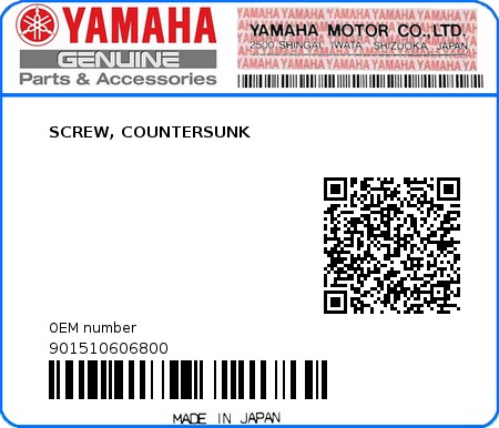 Product image: Yamaha - 901510606800 - SCREW, COUNTERSUNK  0