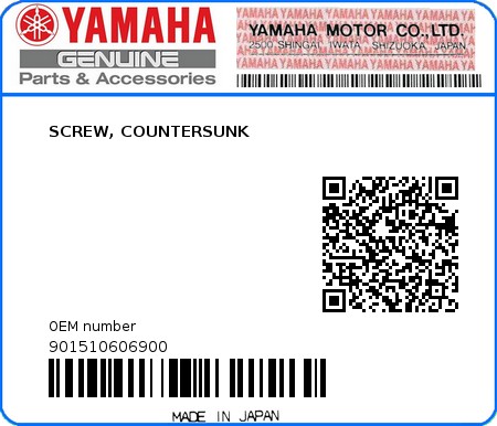 Product image: Yamaha - 901510606900 - SCREW, COUNTERSUNK  0