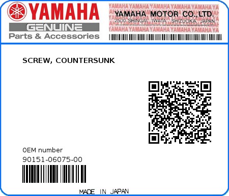 Product image: Yamaha - 90151-06075-00 - SCREW, COUNTERSUNK 