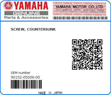 Product image: Yamaha - 90152-05006-00 - SCREW, COUNTERSUNK 