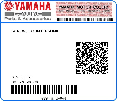 Product image: Yamaha - 901520500700 - SCREW, COUNTERSUNK  0