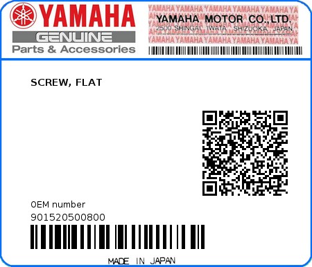 Product image: Yamaha - 901520500800 - SCREW, FLAT 