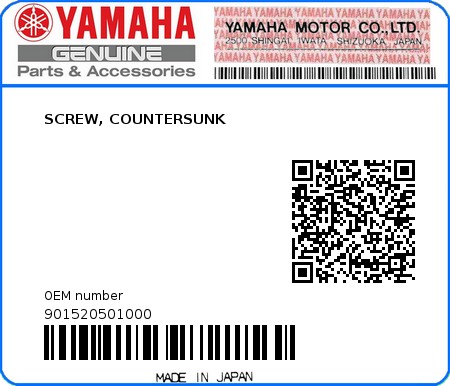 Product image: Yamaha - 901520501000 - SCREW, COUNTERSUNK 