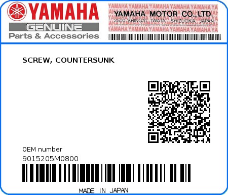 Product image: Yamaha - 9015205M0800 - SCREW, COUNTERSUNK  0