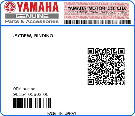 Product image: Yamaha - 90154-05802-00 - .SCREW, BINDING  0