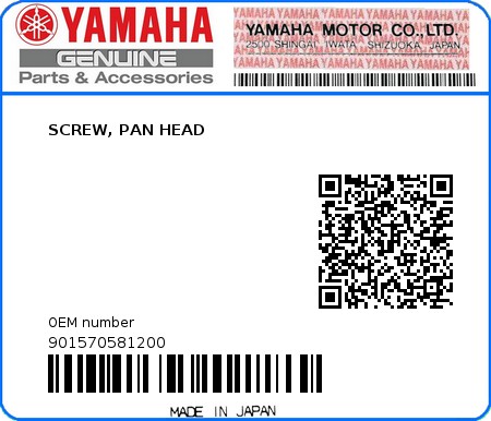 Product image: Yamaha - 901570581200 - SCREW, PAN HEAD  0