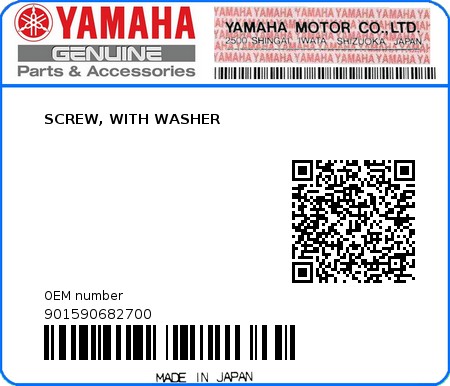 Product image: Yamaha - 901590682700 - SCREW, WITH WASHER 