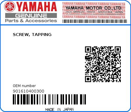 Product image: Yamaha - 901610400300 - SCREW, TAPPING 