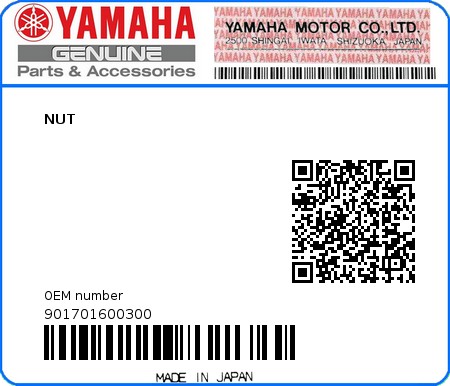 Product image: Yamaha - 901701600300 - NUT 